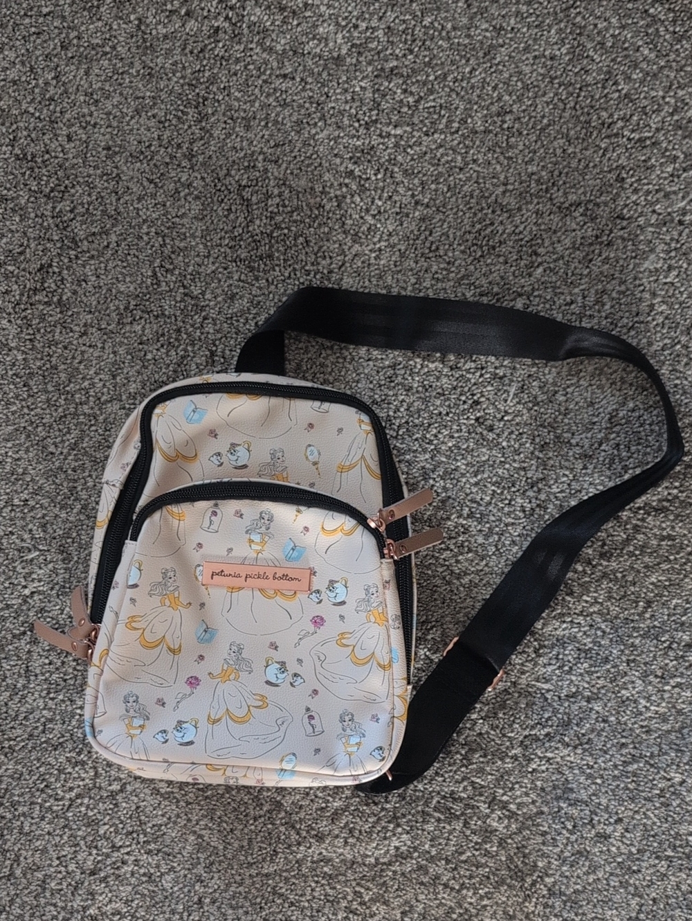Petunia Pickle Bottom Beige & Gold Belle Print Crossbody Bag